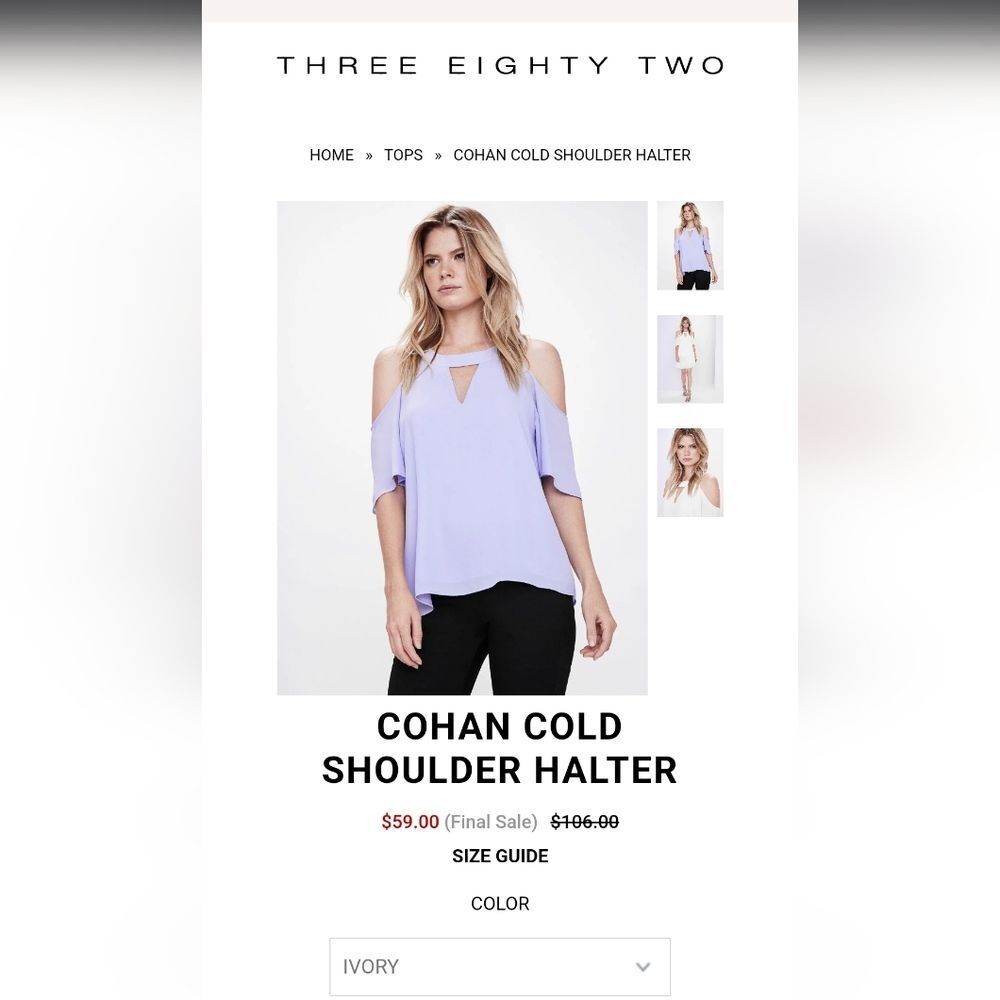 Three Eighty Two Cohan Cold Shoulder Halter Top - Picture 3 of 3